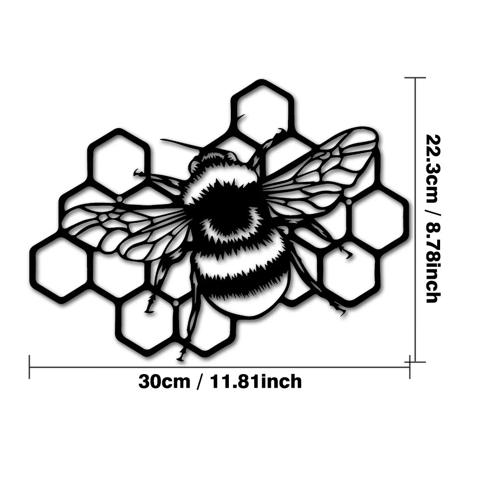 sculpture murale abeille contemporaine noire cellules hexagonales métal ailes fines décoration intérieure salon
