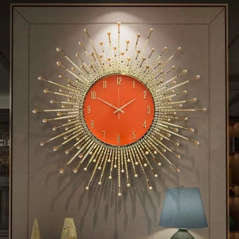 horloge murale moderne ornementale aiguille métal ornement solaire salon or