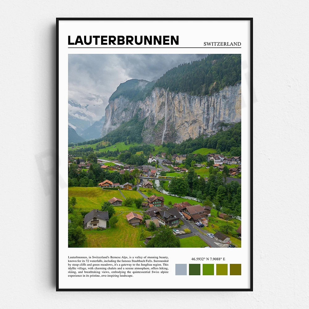 Le village de Lauterbrunnen, situé dans les Alpes bernoises suisses, est une vallée au paysage d'une beauté saisissante, connue pour ses 72 chutes d'eau, dont la célèbre Staubbach, entouré de falaises abruptes et de prairies verdoyantes, offrant un cadre idyllique pour des randonnées et une expérience alpine unique.