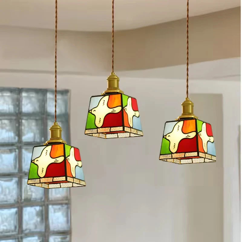 lampe suspendue multicolore stained glass chien art deco salon chambre étude