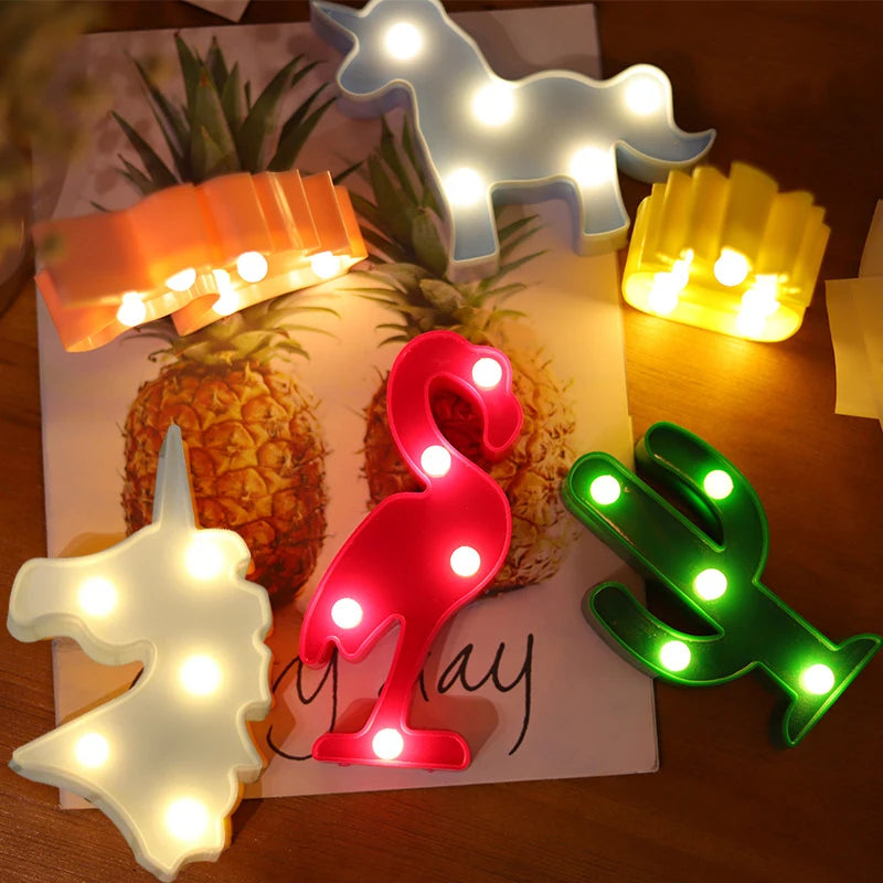 veilleuses led animaux licorne flamant rose cactus ananas nuage étoile chambre enfant deco fête