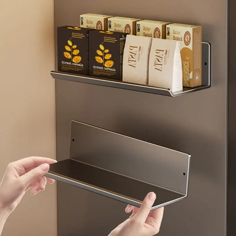 étagères murales pliantes modernes gris beige adhésif sans perçage organisation cuisine minimaliste