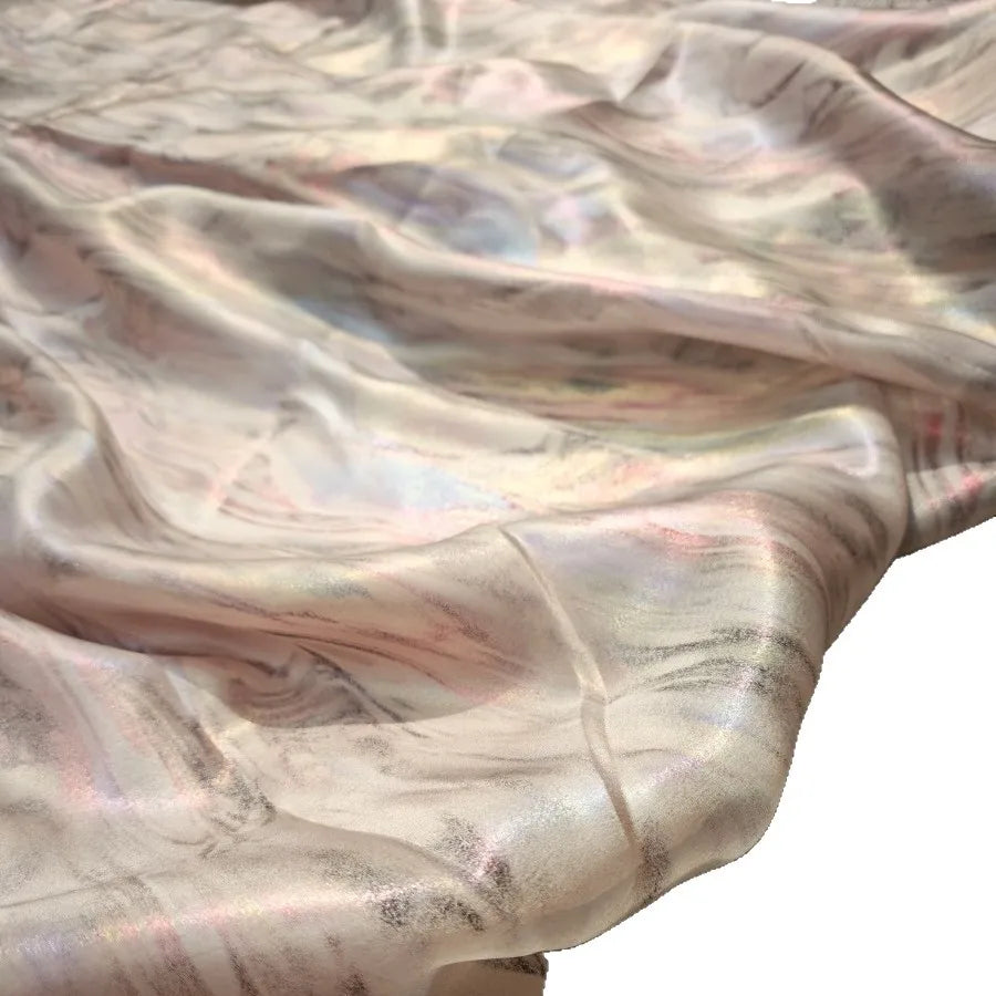 tissu polyester teint marbré effet miroir moderne rose pâle gris clair violet blanc