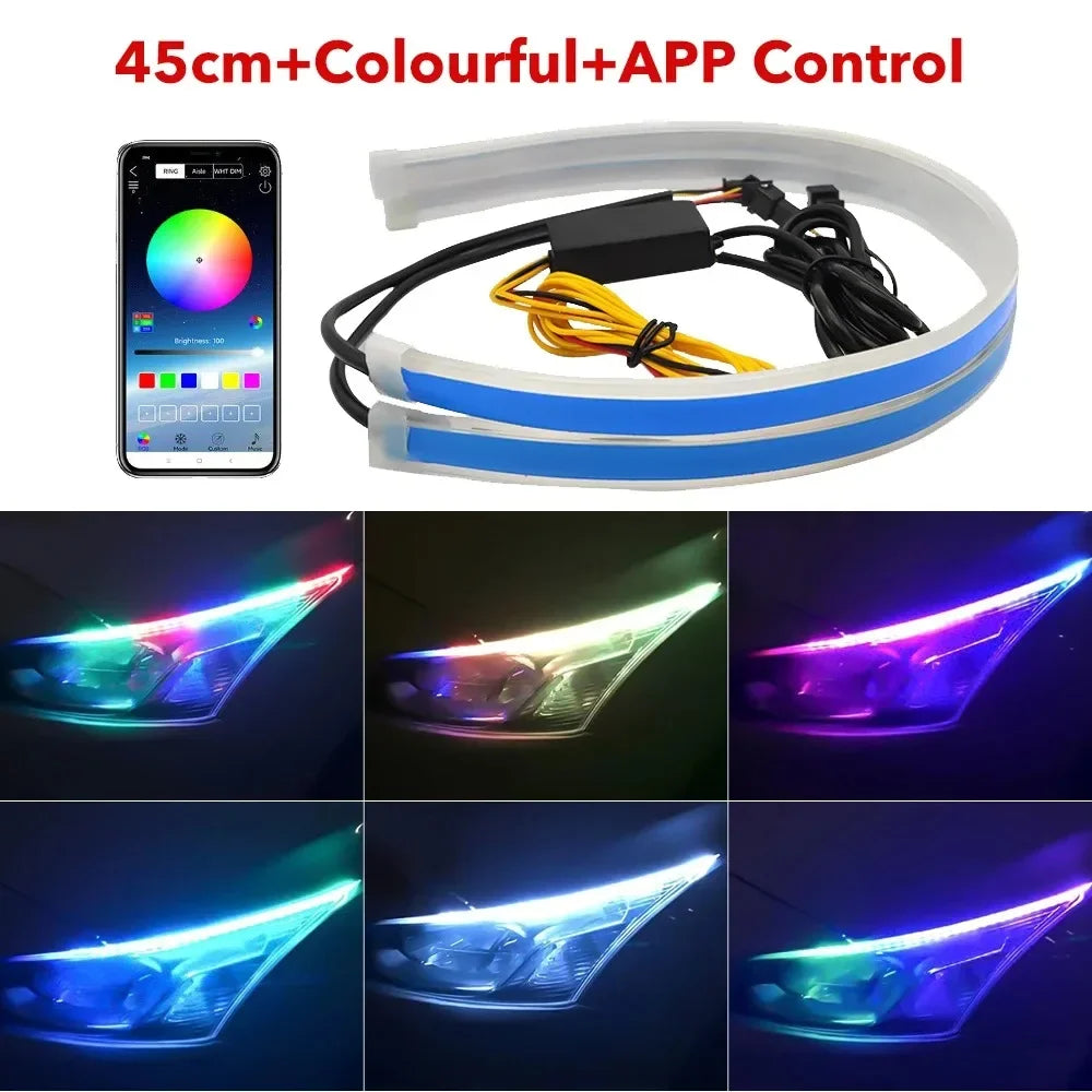 feux jour led bleu blanc rouge moderne adhésif 30cm 45cm 60cm connectée app bluetooth