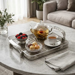 plateau service transparent moderne poignées diamant 3d argenté fruits macarons