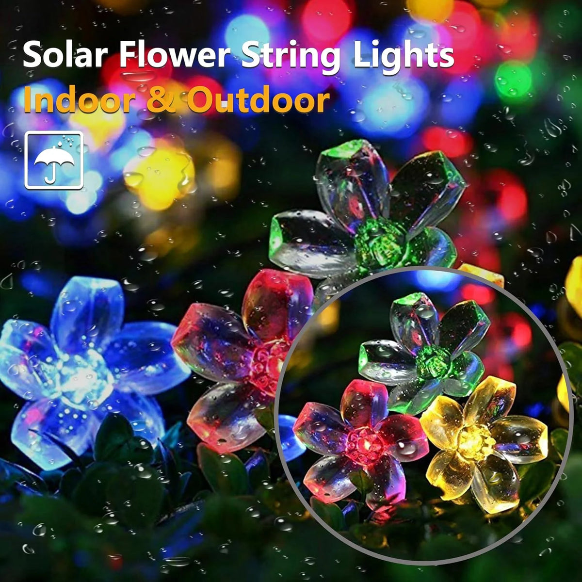 guirlande lumineuse fleurs multicolore moderne extérieure led solaire ip65 12m 100leds jardin decoration festive