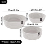 paniers rangement tressés gris clair motif cordelet rustique ensemble trois tailles différentes