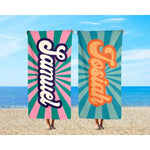 serviette plage personnalisable bleu orange rayures vintage rapide absorption machine