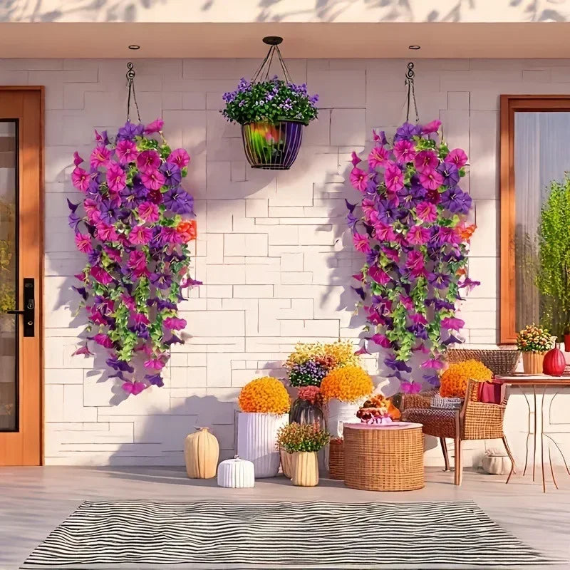 guirlande florale artificielle suspendue rose violet feuilles vertes décoration intérieure anniversaire mariage festive