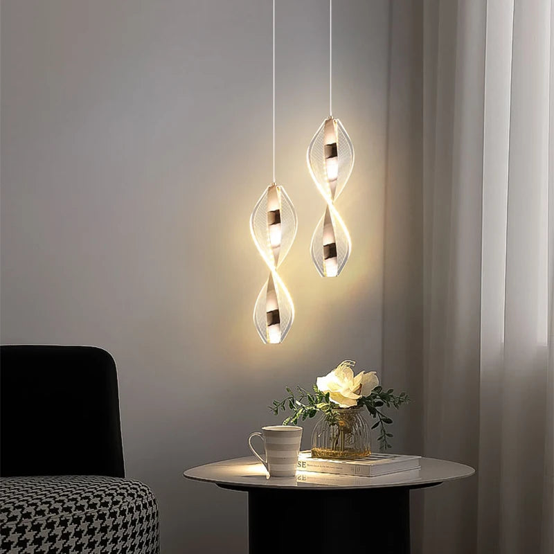 Suspension lumineuse moderne acrylique blanc doré spirale salon chambre étude