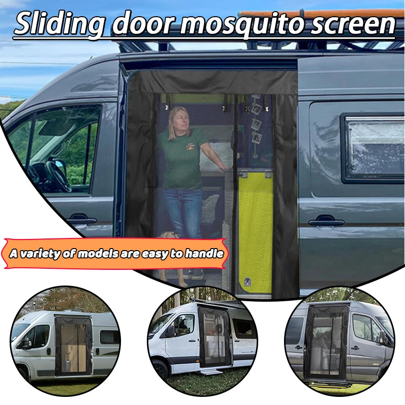 moustiquaire anti insectes porte coulissante van noir gris jaune tissu texturé fermeture éclair sangles