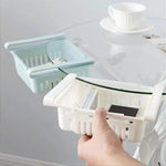 paniers rangement réfrigérateur extensibles blanc rose bleu clips grille perforation moderne pratique