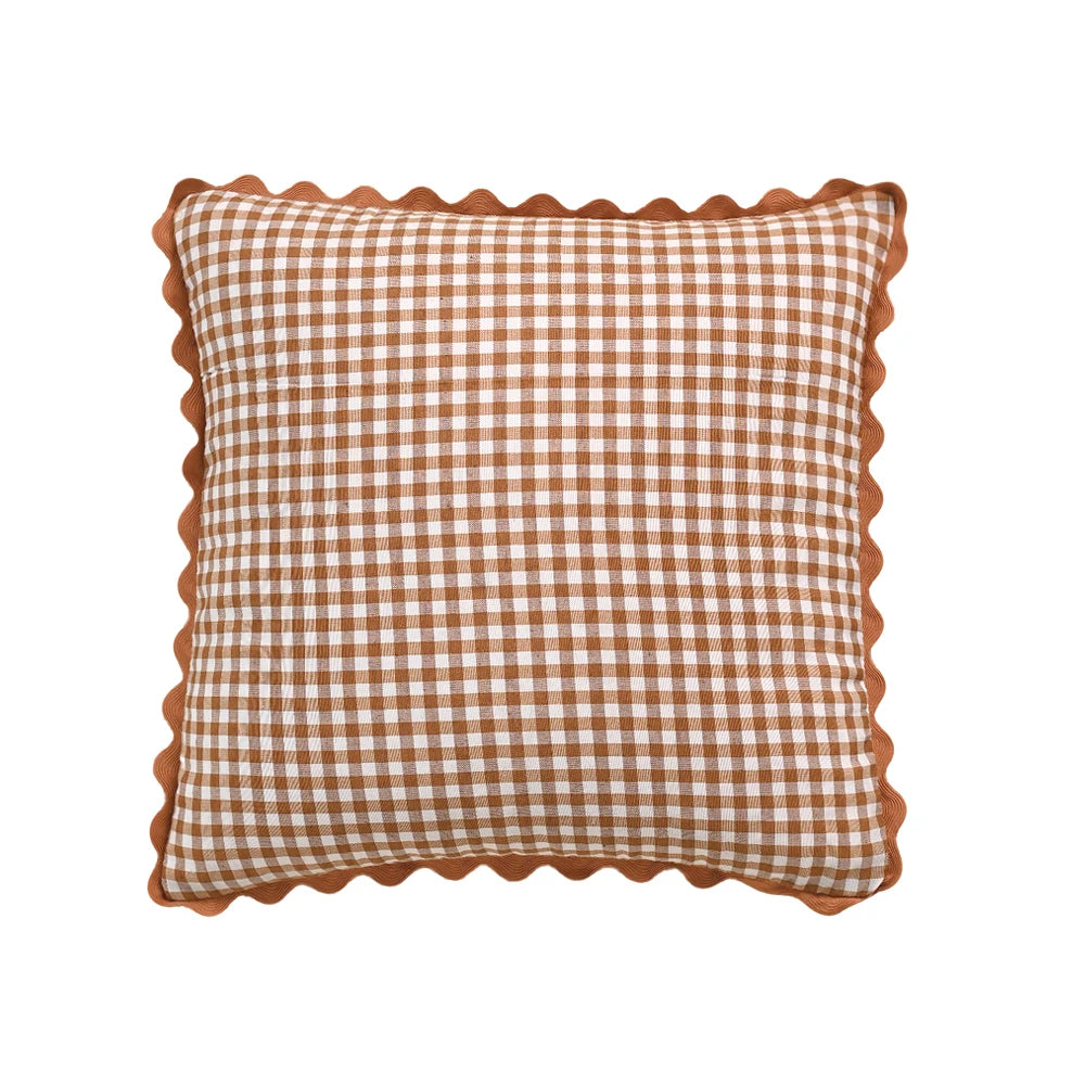 taies d'oreiller carreaux douces moderne confortables lit maison couleurs vert jaune rose orange beige