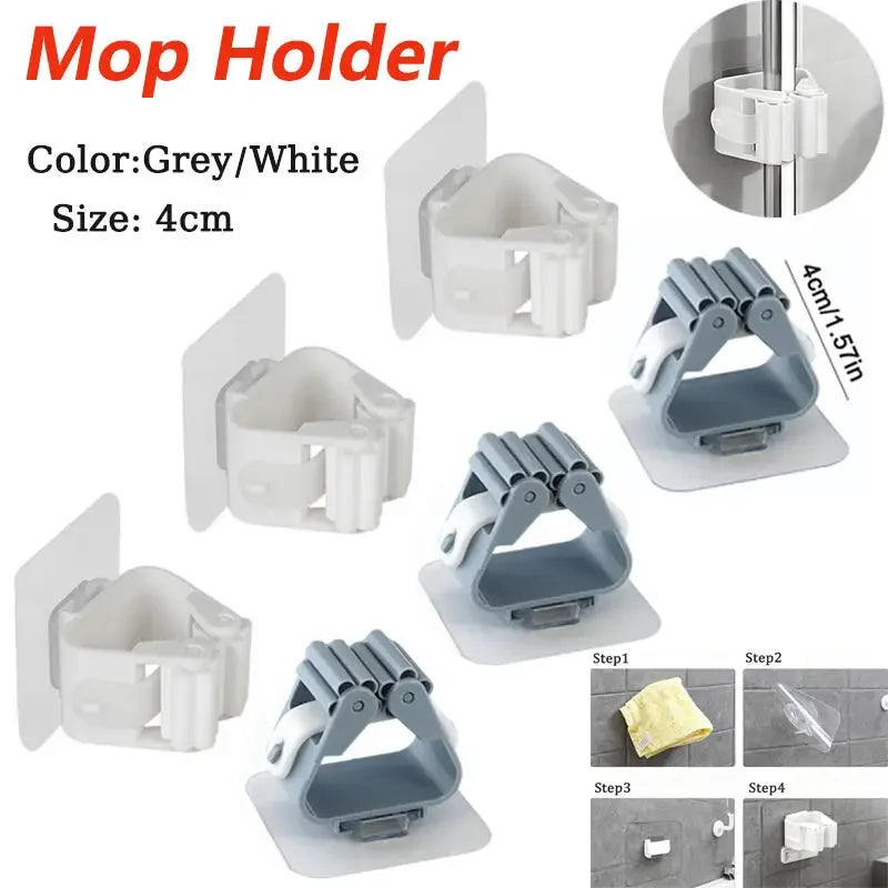 porte balai support mural réutilisable blanc gris moderne salle bain cuisine plastique adhésif instructions
