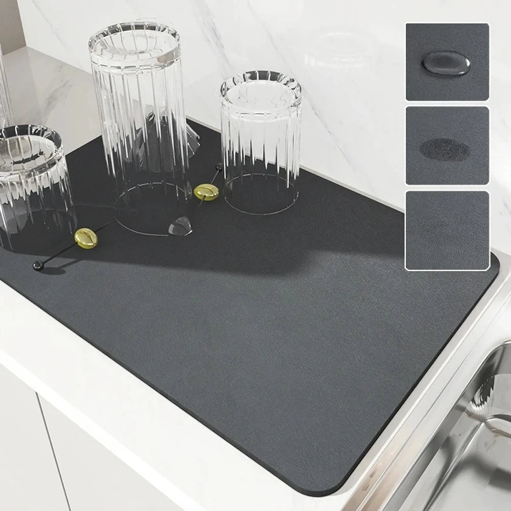 tapis cuisine moderne simili cuir noir absorbant rapide antidérapant 30x40cm vaisselle