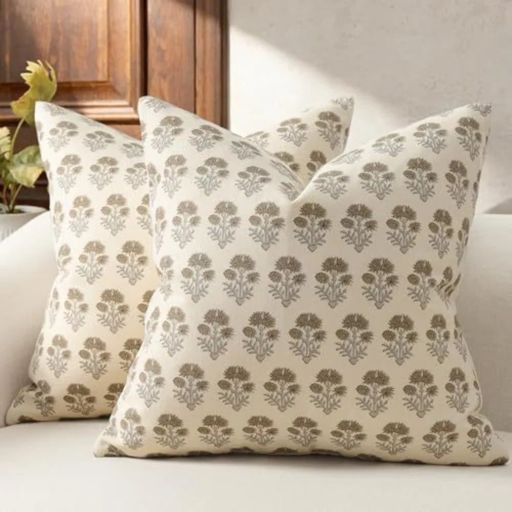 taies d'oreiller motif floral blanc gris decoration maison polyester opaques classique farmhouse 18x18 pouces