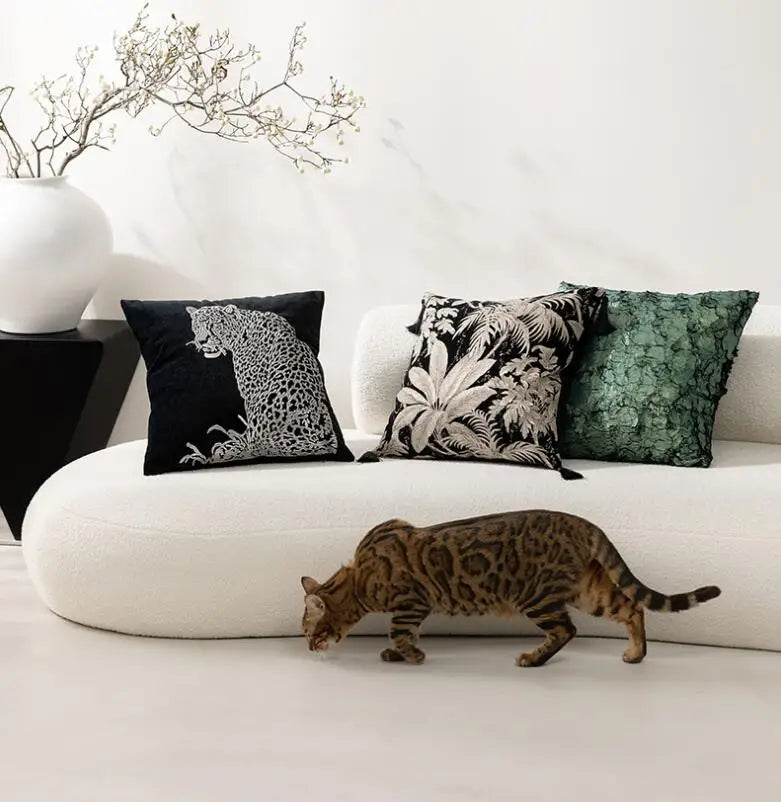 taies d'oreiller imprimées léopard noires respectueuses environnement adhésives modernes maison qualité polyester coton