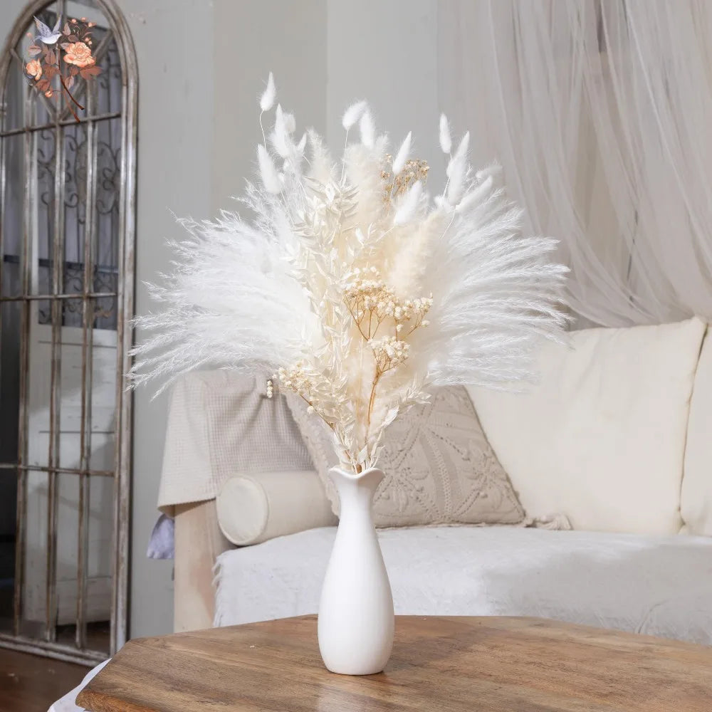 décoration maison bouquet fleurs séchées blanches naturel anniversaire baby shower mariage