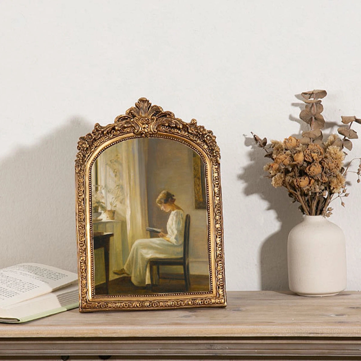 cadre photo résine opaque baroque floral vintage or beige blanc