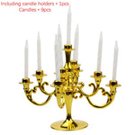 décoration anniversaire bougeoir or argent rose classique cinq branches tiges blanches base plate