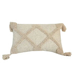 coussin carré beige motif losange texture bouclée décoration maison boho franges