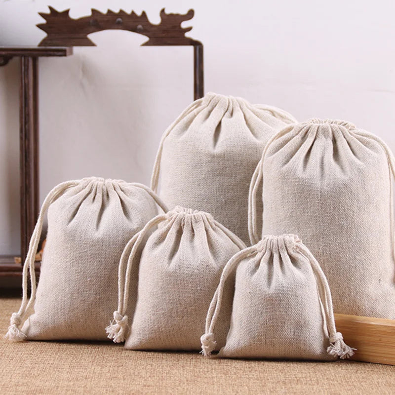 sacs rangement réutilisables lin tissu rustique vintage 10x12cm 12x15cm 15x20cm 30x40cm