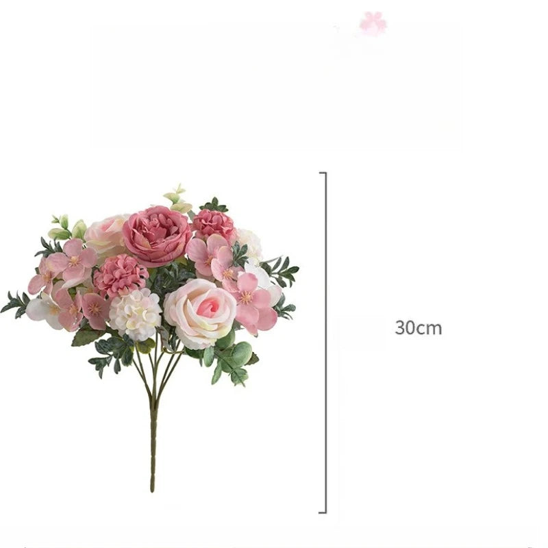 Bouquet artificiel roses blancs feuilles vertes décoration intérieure mariage romantique classique 30cm