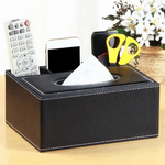 boîte mouchoirs multifonctionnelle moderne marron foncé blanc noir ethnique adhésif smartphone télécommande thé couteau