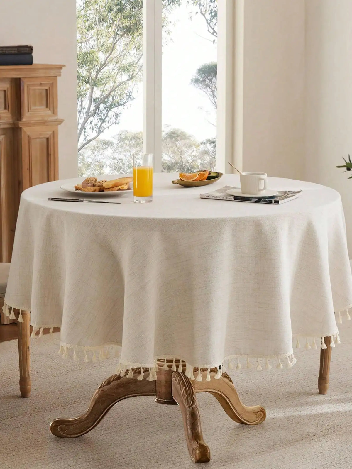 nappe ronde imperméable l'huile lin rouge beige franges rustique mariage table extérieure