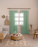 rideaux translucides texturés bohèmes vert menthe bleu 90x180cm 90x200cm tringle liens