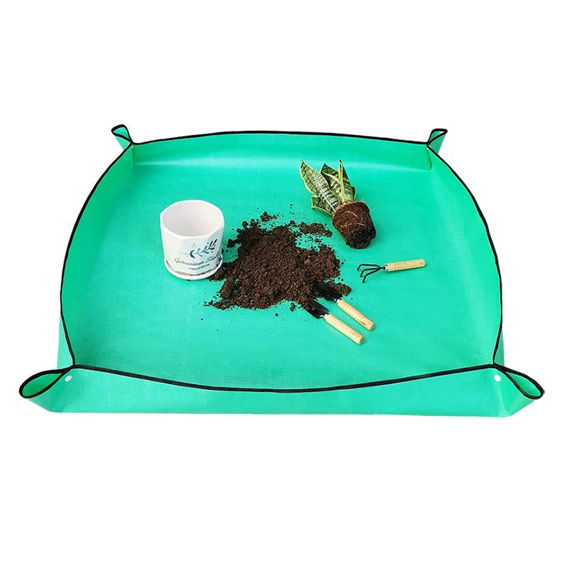 tapis jardinage pliable réutilisable doublure panier pe vert turquoise noir blanc utilitaire texture points