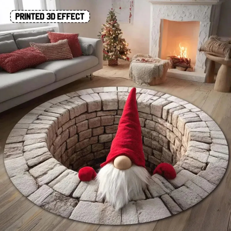 tapis rond 3d imprime noel pierres lutins sapin football moderne polypropylene polyester