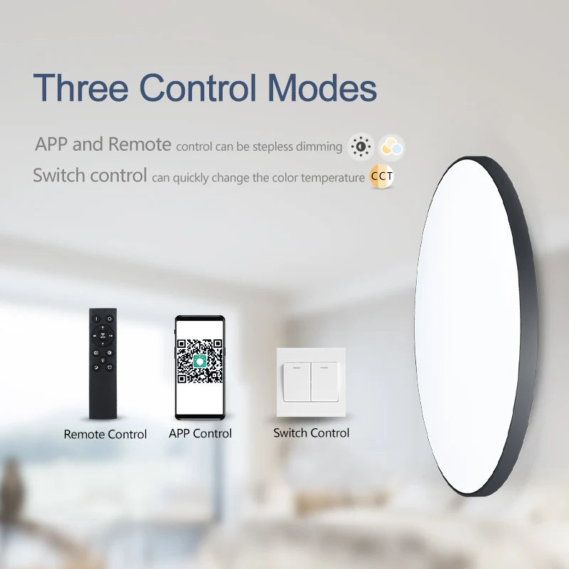 plafonnier led moderne télécommande application blanc noir minimaliste