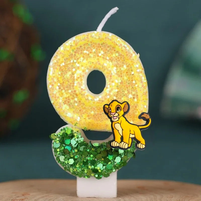 bougies numériques animales paillettes lion jaune vert anniversaire enfant festive