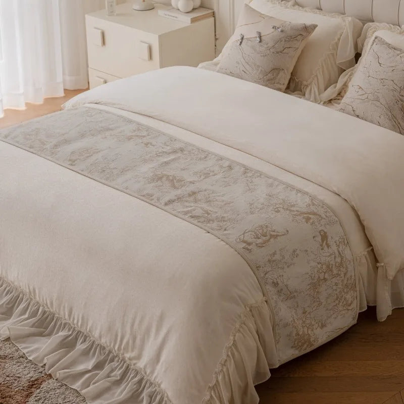 drap lit imprimé floral éléphants beige clair classique maison décoration chambre polyestère Jacquard confortable