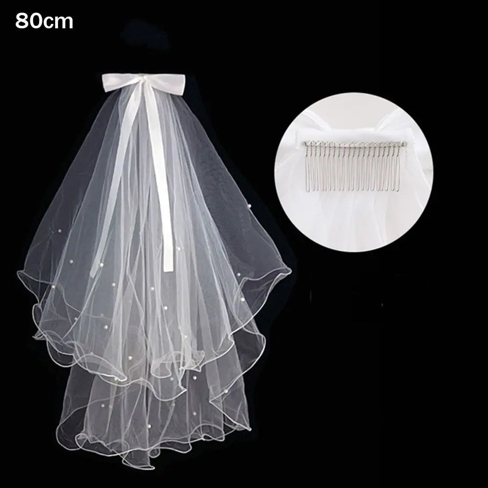 voile mariée blanc tulle fin noeuds satinés clips élégants classiques deux couches transparents