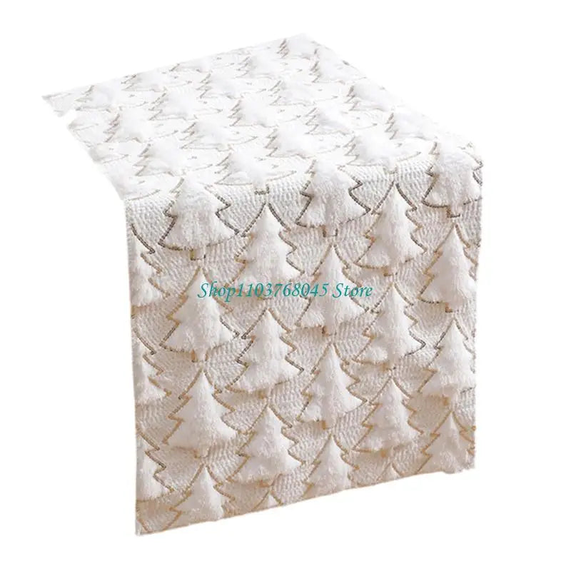 chimene table plush sapins noel rouge blanche 33x93 cm decoration festive