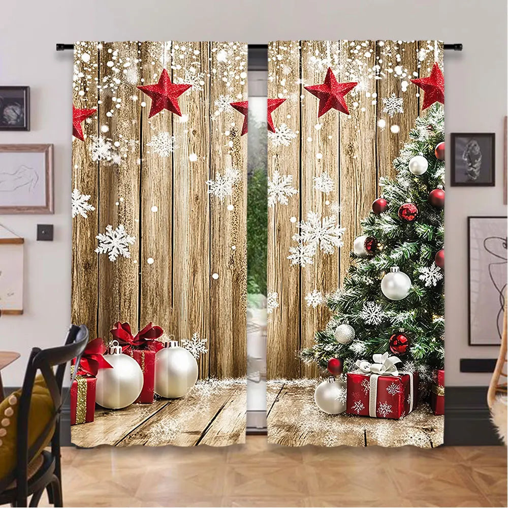 rideau noël marron rouge blanc flocons étoiles décorations opaques pastoral chambre salon