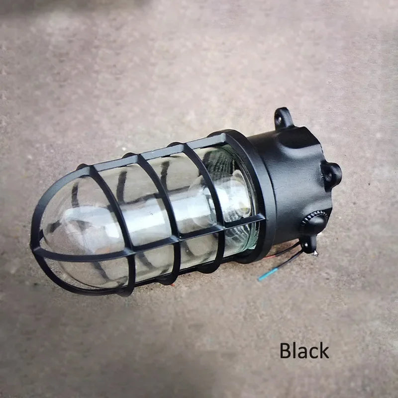 lampe murale industrielle vintage bronze noir gris ampoule e27 verre translucide grille métallique fixée