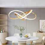 suspension lumineuse contemporaine or blanc géométrique minimaliste spirale chaînes suspendues