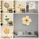 horloge murale fleur rose vert moderne minimaliste décorative imitation bois