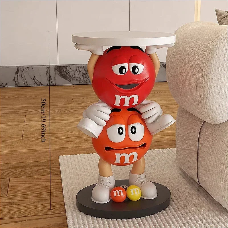table basse forme m&m ludique pop art contemporain rouge orange marron foncé