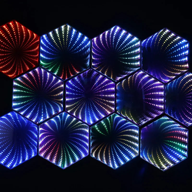 lampe decorative led rgb hexagonale miroir effet 3d moderne chambre coucher télécommande effets lumineux