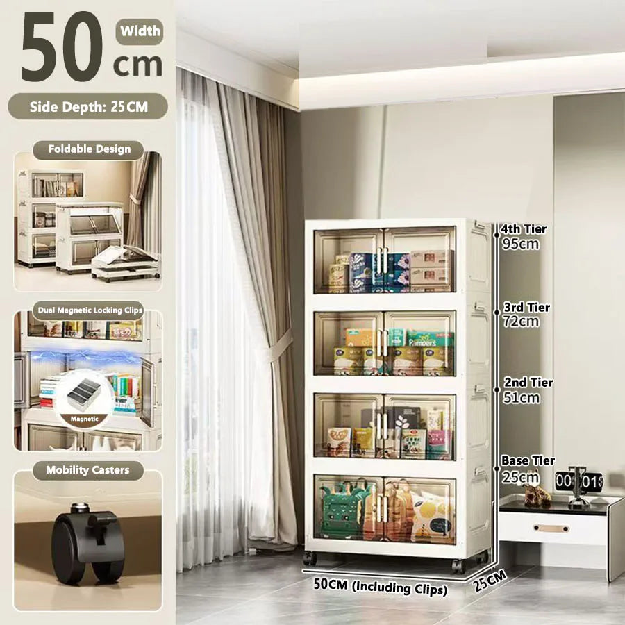 armoire rangement modulable pliable beige roulettes portes translucides jouets maison
