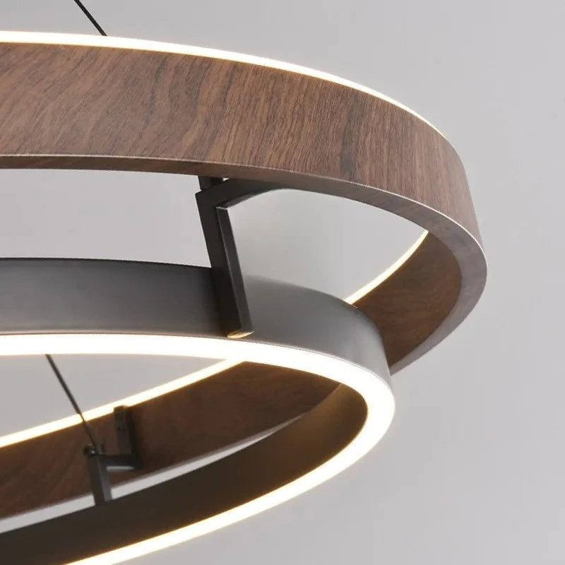 suspension lumineuse moderne bois foncé anneau concentrique éclairage led minimaliste