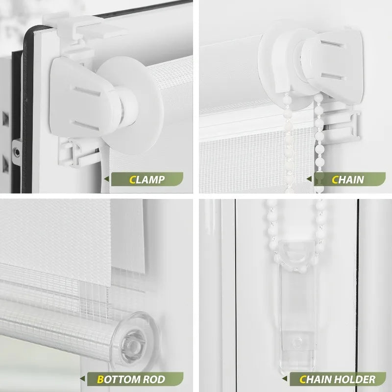 store enroulement double blanc rayures horizontales moderne clips light filtering no drill required