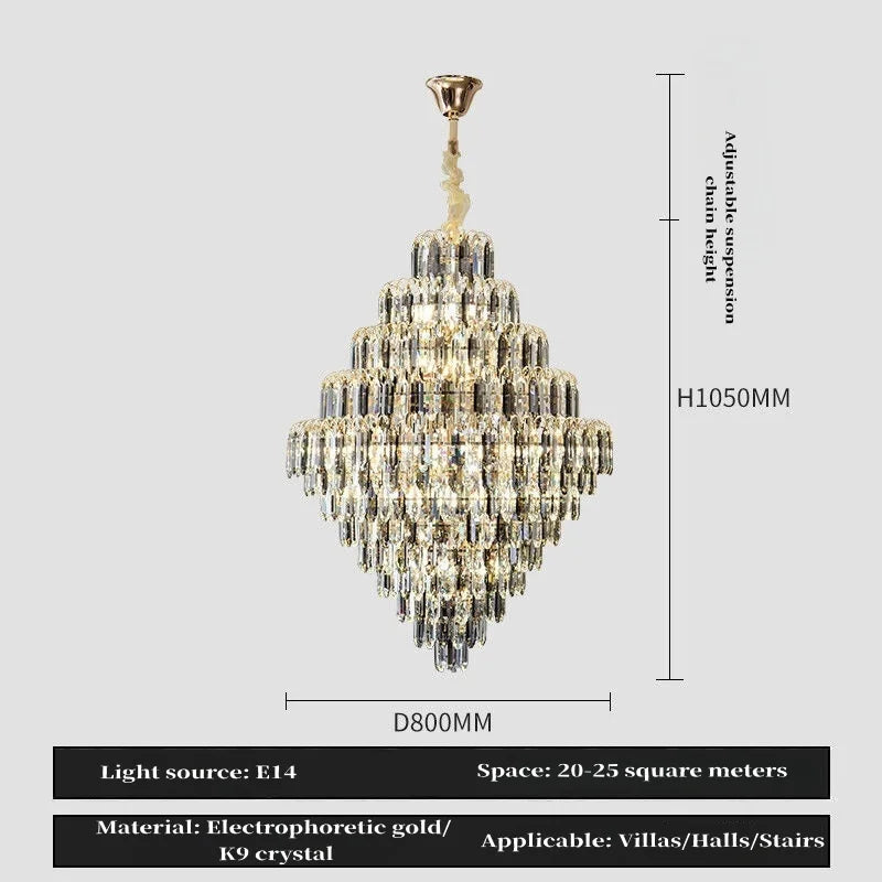 lampe suspendue cristal transparent dorée classique salon chambre decoration lumière led