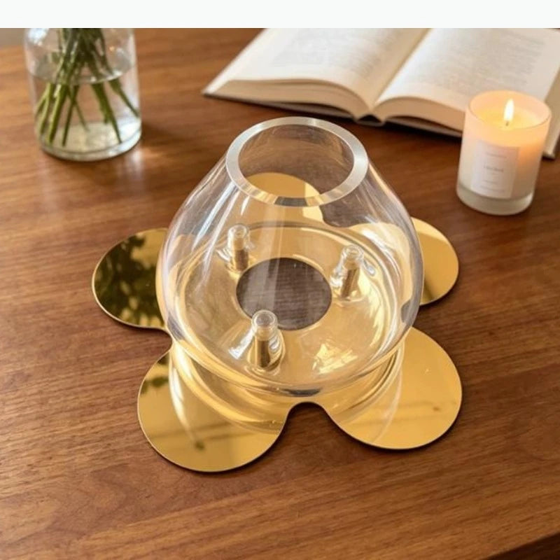 vase transparent moderne élégant verre doré simple intérieur décoration fleur arrangement table