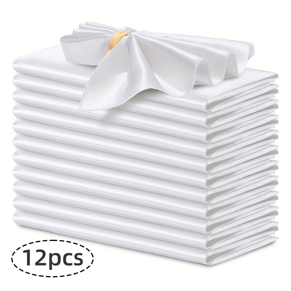 serviettes satin élégantes 30x30cm 12pièces bleumarine vertfoncé roseblanc modernes clipsdorés