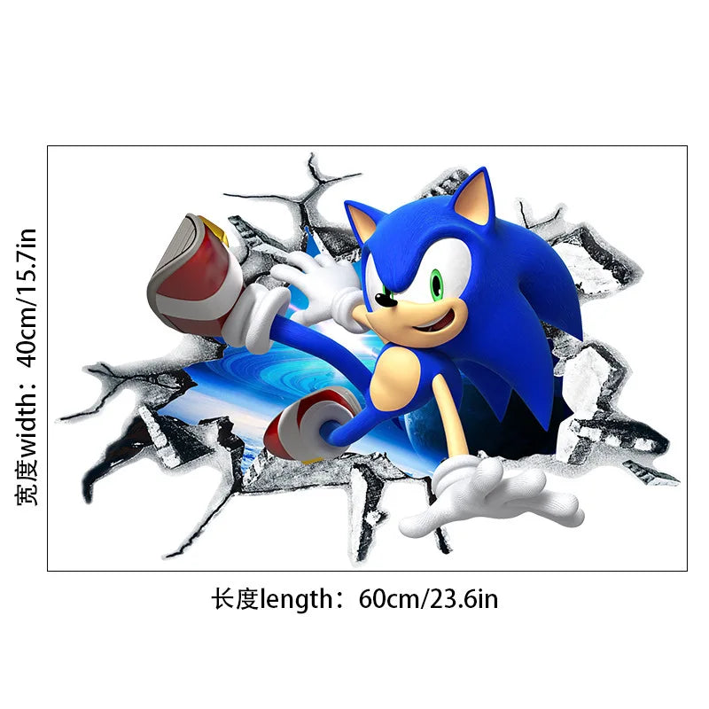 sticker mural 3d sonic bleu blanc rouge moderne adhésif ombre urbain lumière chambre enfant